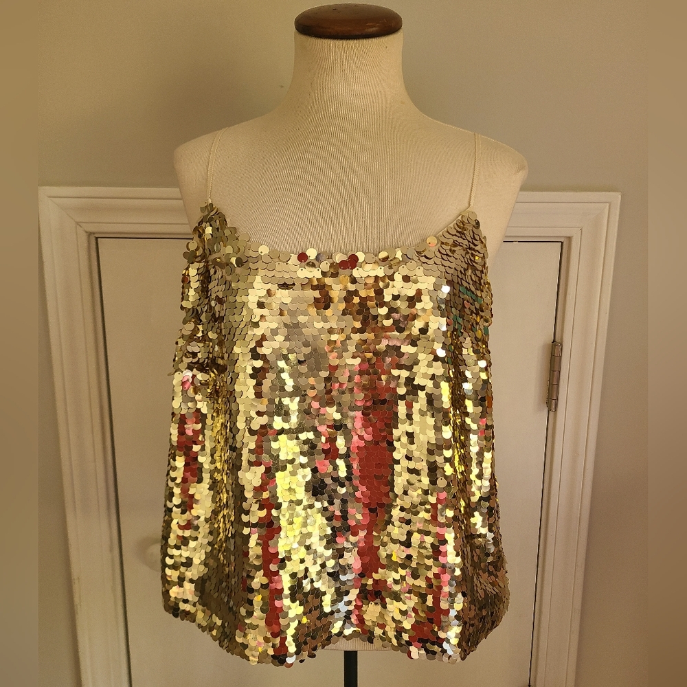 J. Crew Collection Sequins Camisole Tank Top Size S Holiday Christmas Party Gold